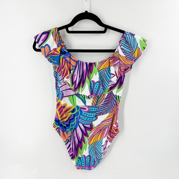 ✅ Trina Turk Women's Off-The-Shoulder Ruffle Bandeau One Piece Swimsuit SIZE 6 - Picture 2 of 8